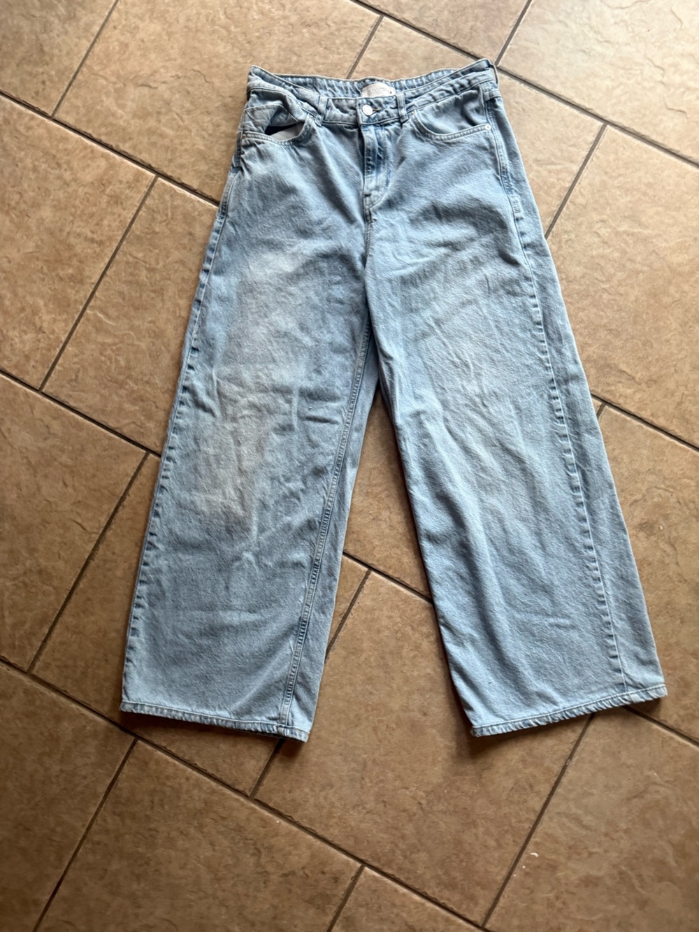 Zara light blue denim wide leg jeans - Picture 4 of 7